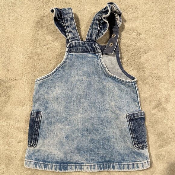 H & M Baby Girl 6 Months Acid Wash Denim Overall Dress Jumper Pockets HM Grunge - Picture 9 of 13
